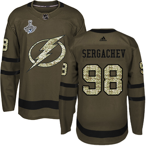 Adidas Tampa Bay Lightning #98 Mikhail Sergachev Green Salute to Service Youth 2020 Stanley Cup Champions Stitched NHL Jersey